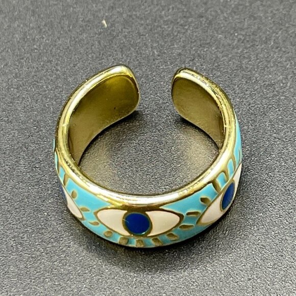 Evil Eye Enamel and Copper Adjustable Ring #1209 LT BLUE - Picture 15 of 16